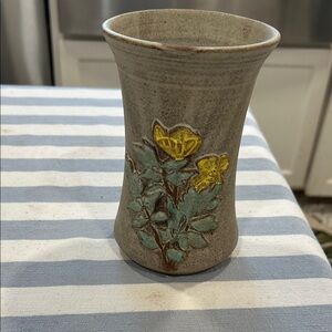 Handcrafted Ceramic Vase with Yellow Floral Design